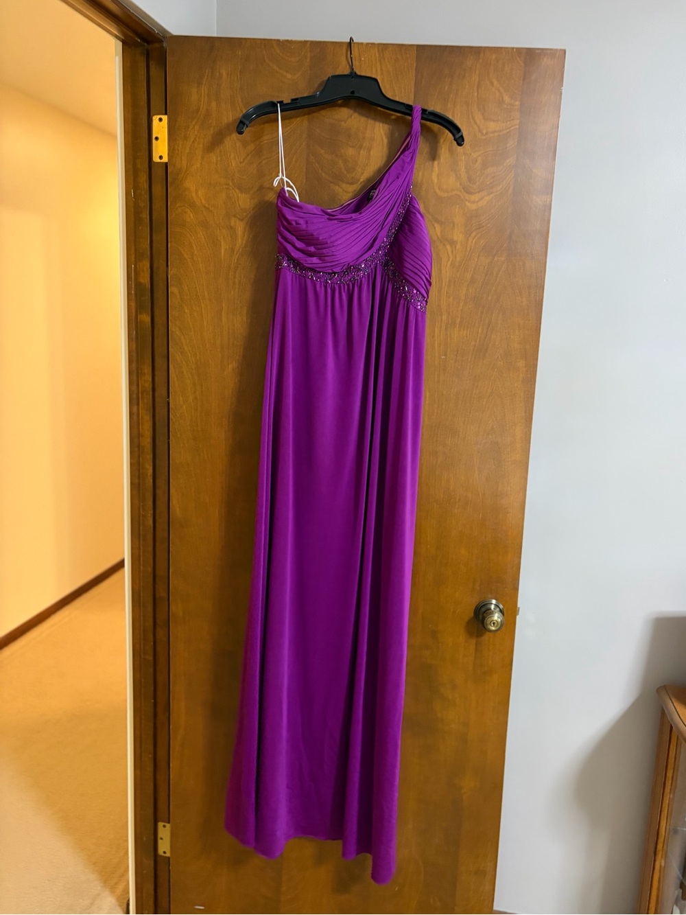 Papell Boutique One-Shoulder Fuchsia Evening Gown